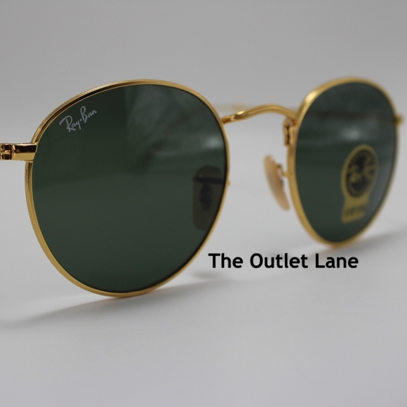 Model Display RayBan Round Metal Green G15 RB3447 Gold Frame - Picture 7 of 16